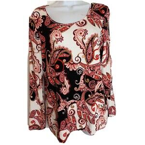 Chico's Pink Paisley Boho Long Sleeve sz 1 M Top Blouse (09
